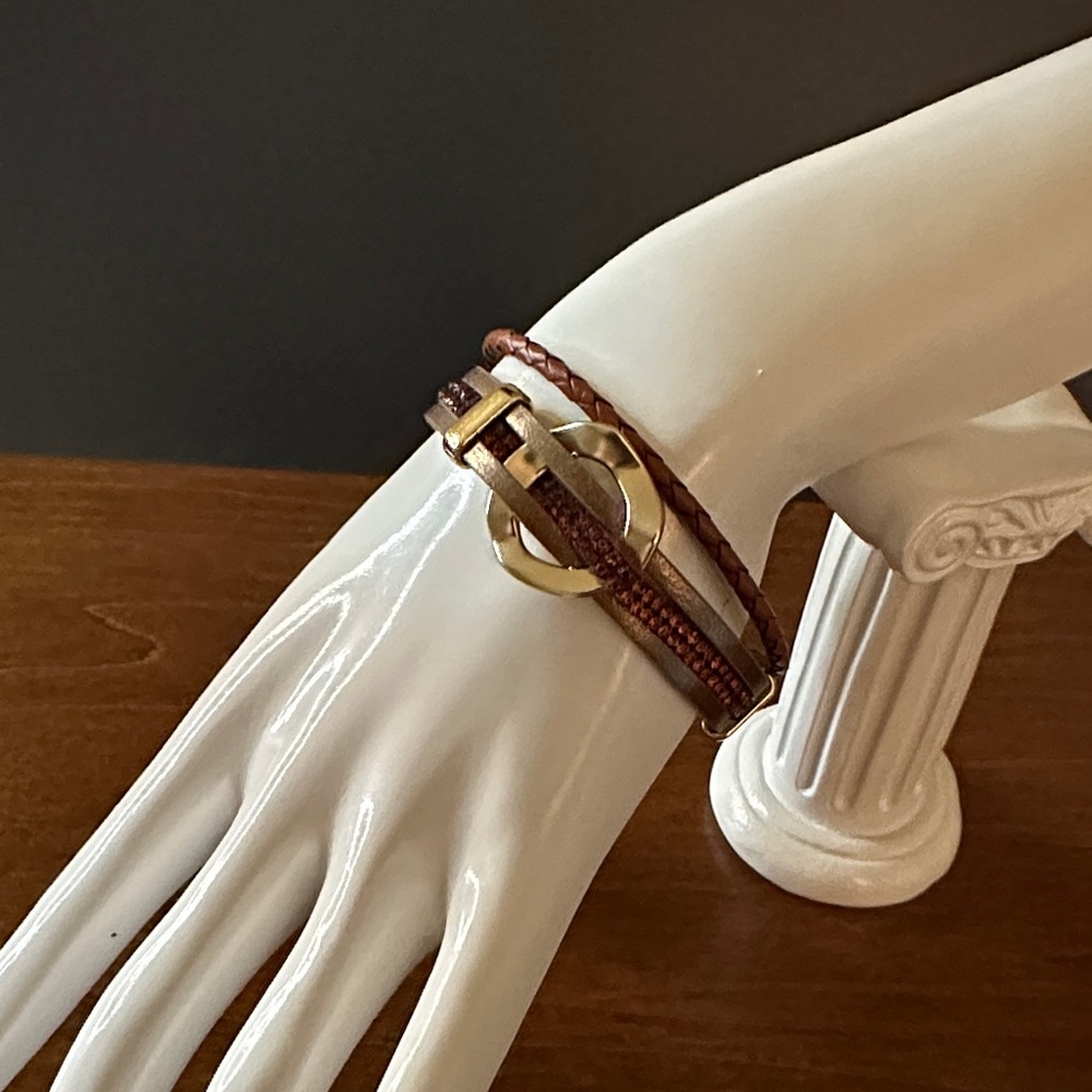 Brown Leather Bracelet with Gold Accent NWOT